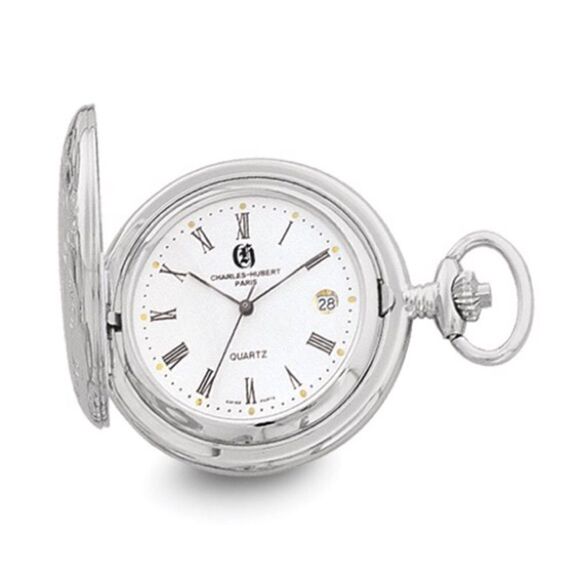 Charles Hubert Chrome-Finish White Dial with Three Hands Pocket Watch - Picture 4 of 11